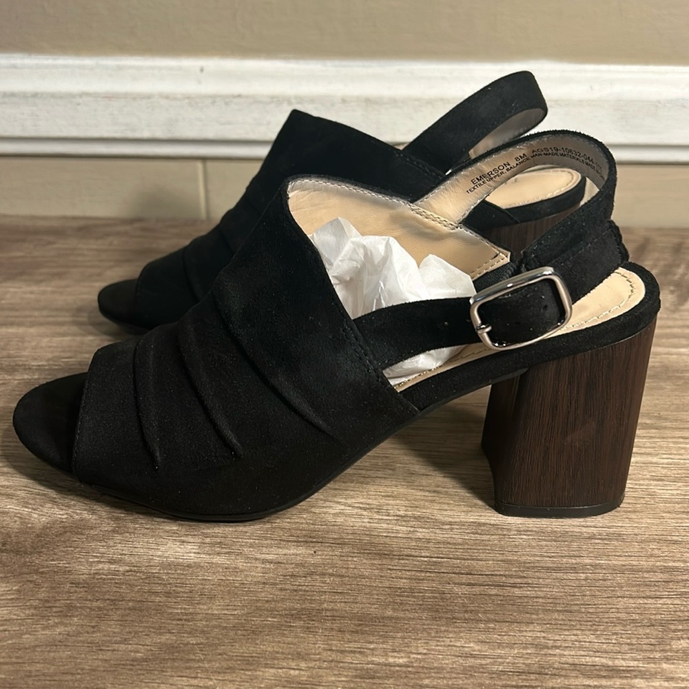 The Limited Faux Suede Emerson Shoe Block Heel Sling Back Open Toe Black 8M